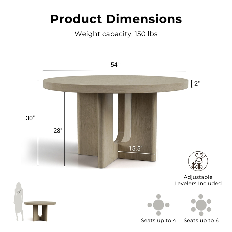 Furniture of America Selyra Solid Wood Pedestal Round Dining Table in Oak