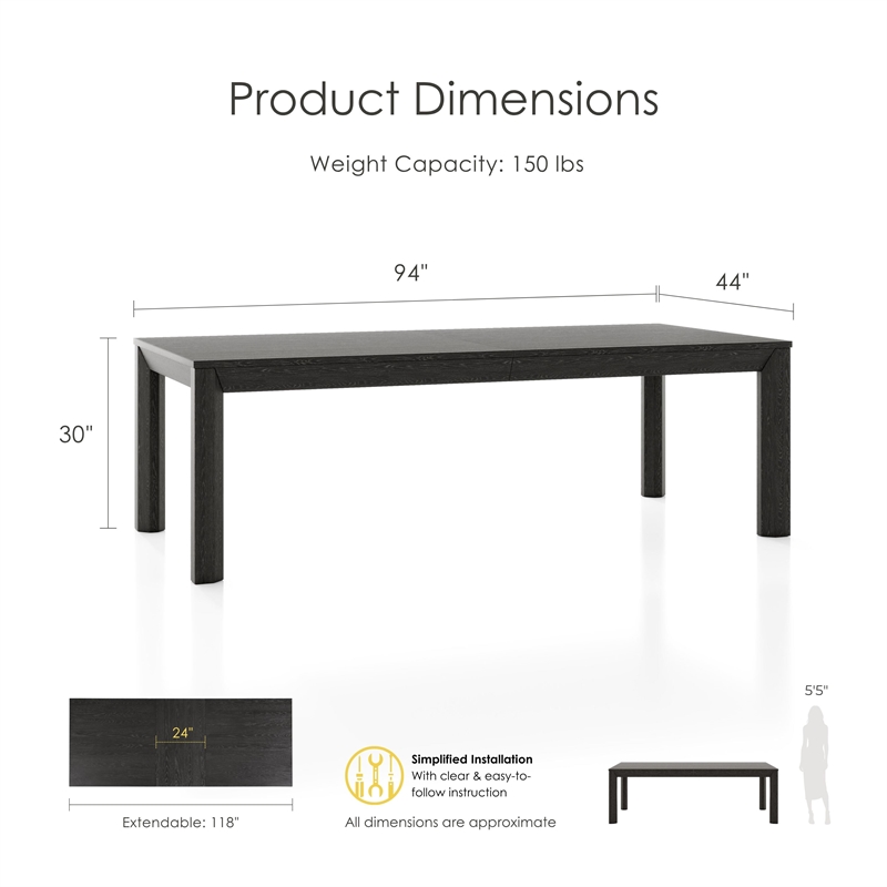 Furniture of America Dannen Solid Wood Extendable Dining Table in Black