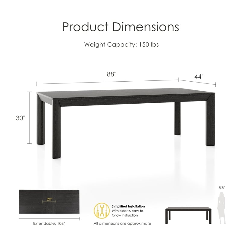 Furniture of America Dannen Solid Wood Extendable Dining Table in Black