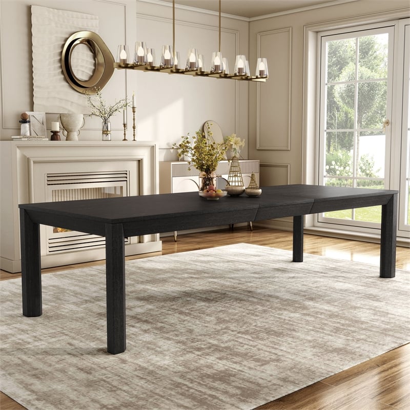Furniture of America Dannen Solid Wood Extendable Dining Table in Black
