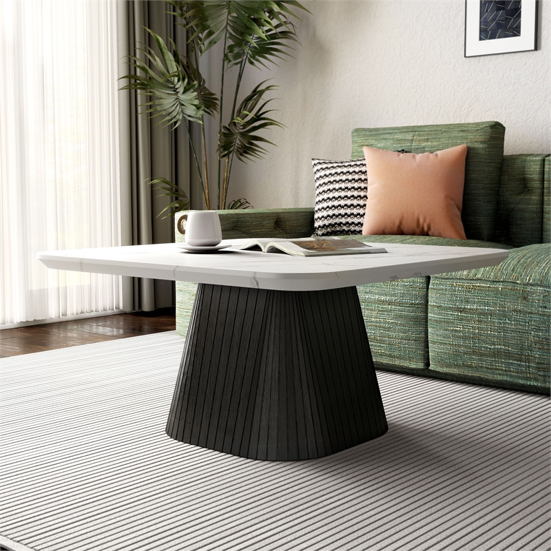 Furniture of America Coraly Faux Marble Top and Wood Coffee Table in Black