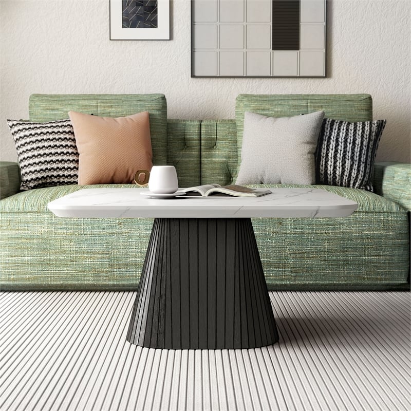 Furniture of America Coraly Faux Marble Top and Wood Coffee Table in Black