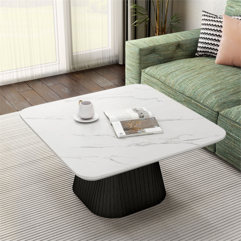 Furniture of America Coraly Faux Marble Top and Wood Coffee Table in Black