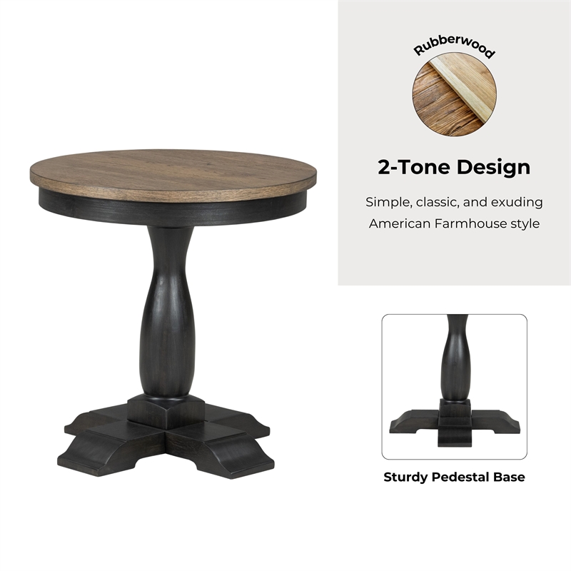 Furniture of America Narella Wood Round End Table in Black and Brown