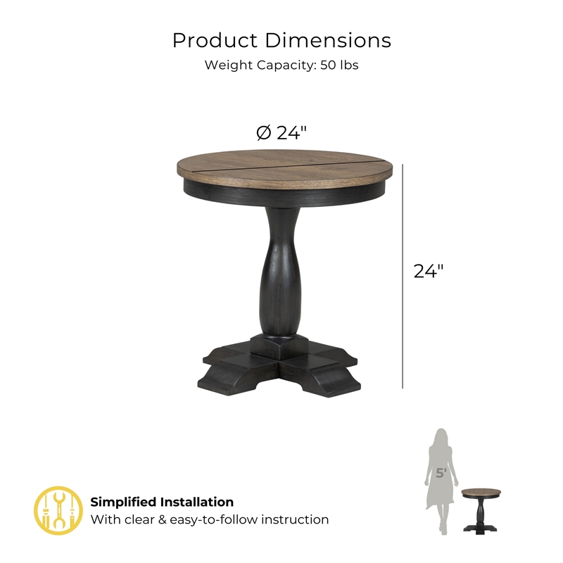 Furniture of America Narella Wood Round End Table in Black and Brown