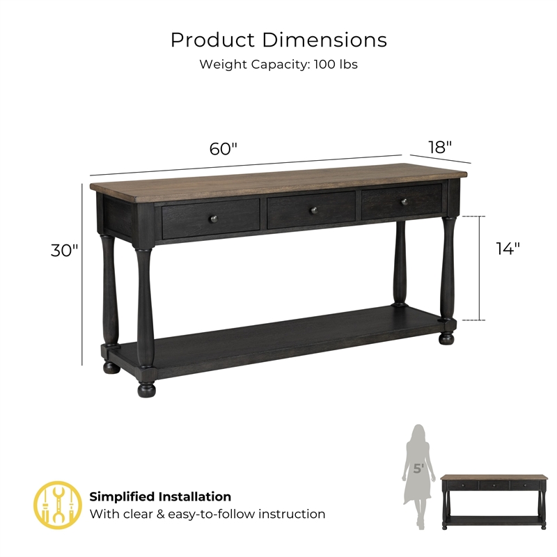 Furniture of America Narella Wood Storage Sofa Table in Black and Brown