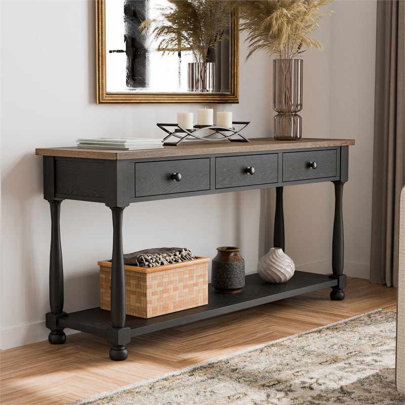 Furniture of America Narella Wood Storage Sofa Table in Black and Brown