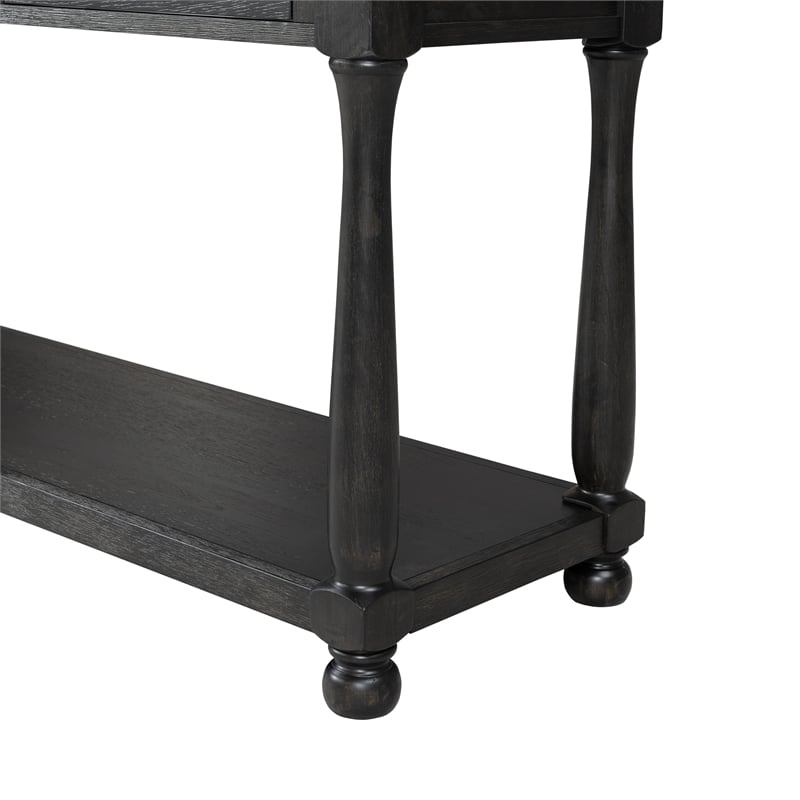 Furniture of America Narella Wood Storage Sofa Table in Black and Brown