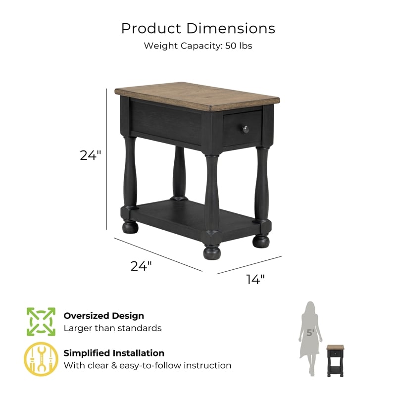 Furniture of America Narella Wood Storage Side Table in Black and Brown