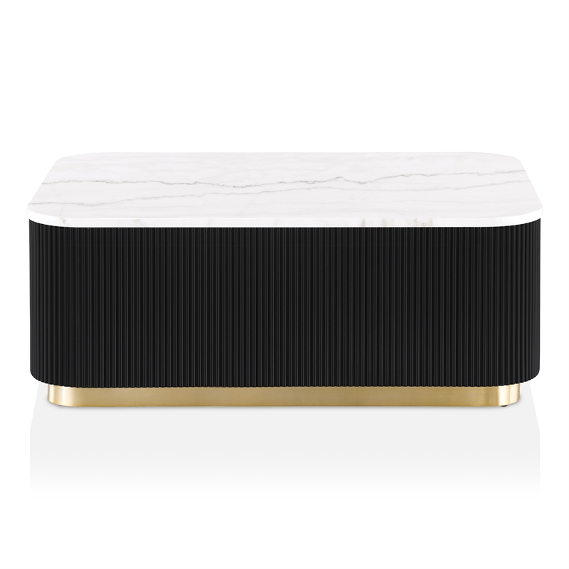 Furniture of America Beryl Genuine Marble Top and Wood Coffee Table in Black