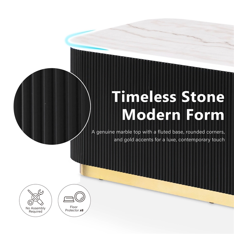 Furniture of America Beryl Genuine Marble Top and Wood Coffee Table in Black