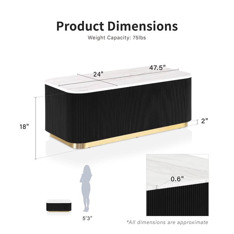 Furniture of America Beryl Genuine Marble Top and Wood Coffee Table in Black