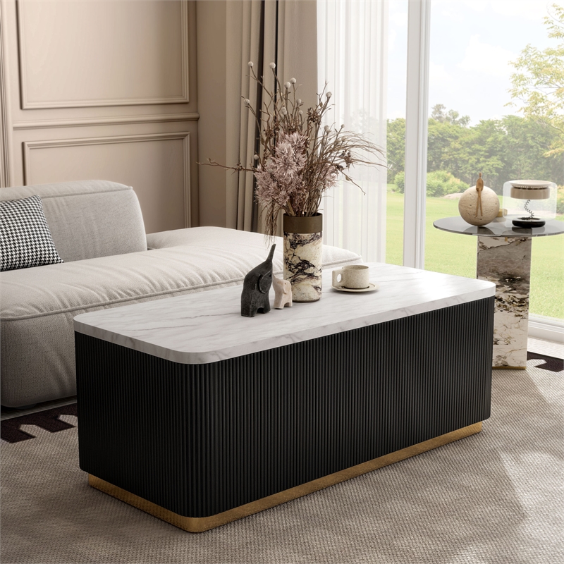 Furniture of America Beryl Genuine Marble Top and Wood Coffee Table in Black