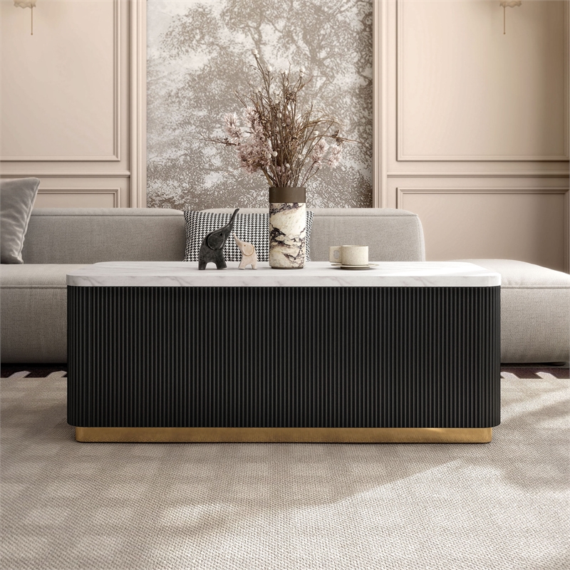 Furniture of America Beryl Genuine Marble Top and Wood Coffee Table in Black