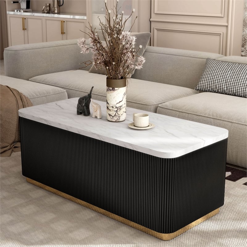 Furniture of America Beryl Genuine Marble Top and Wood Coffee Table in Black