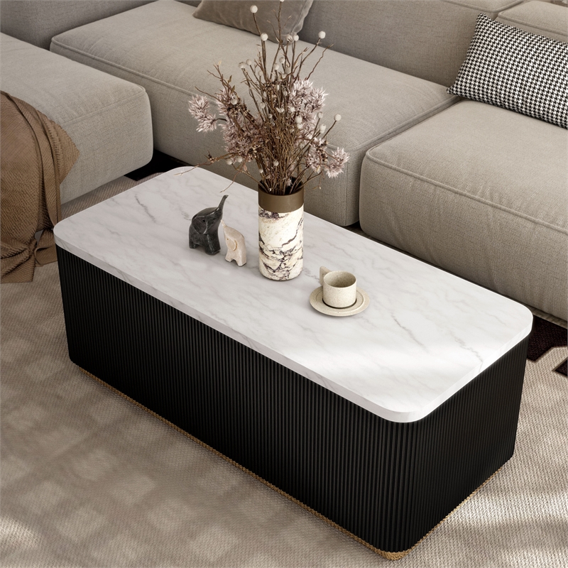 Furniture of America Beryl Genuine Marble Top and Wood Coffee Table in Black