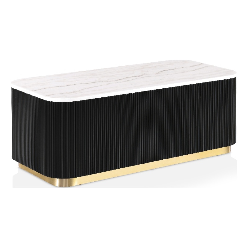 Furniture of America Beryl Genuine Marble Top and Wood Coffee Table in Black