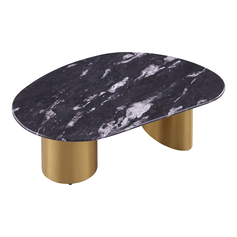 Furniture of America Gavora Stone Top and Steel Oval Coffee Table in Gray