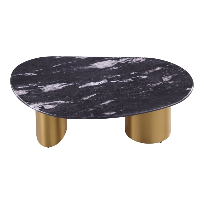 Furniture of America Gavora Stone Top and Steel Oval Coffee Table in Gray