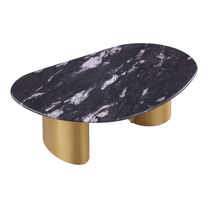 Furniture of America Gavora Stone Top and Steel Oval Coffee Table in Gray