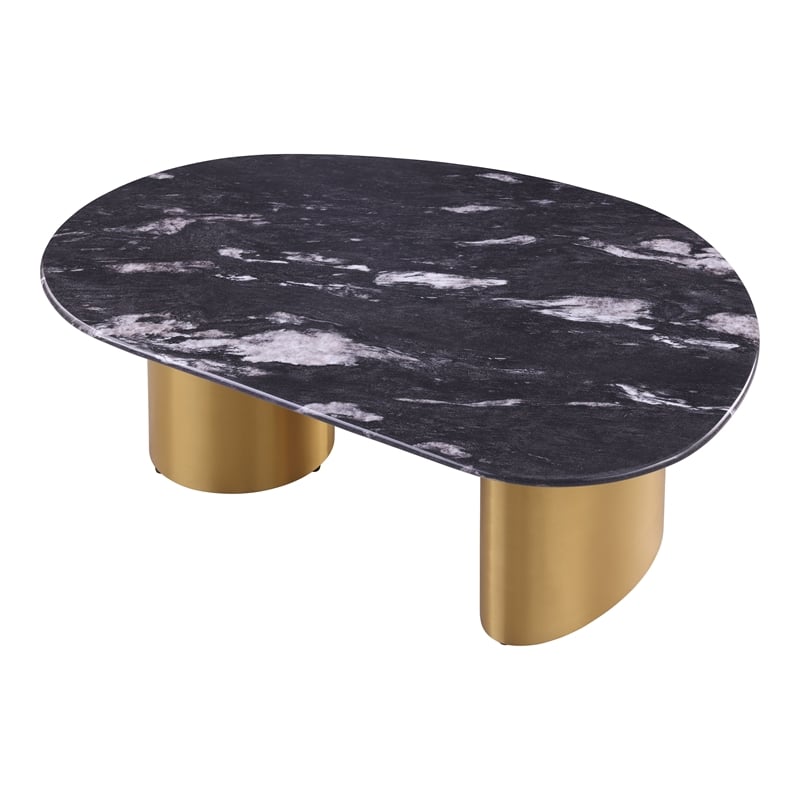 Furniture of America Gavora Stone Top and Steel Oval Coffee Table in Gray