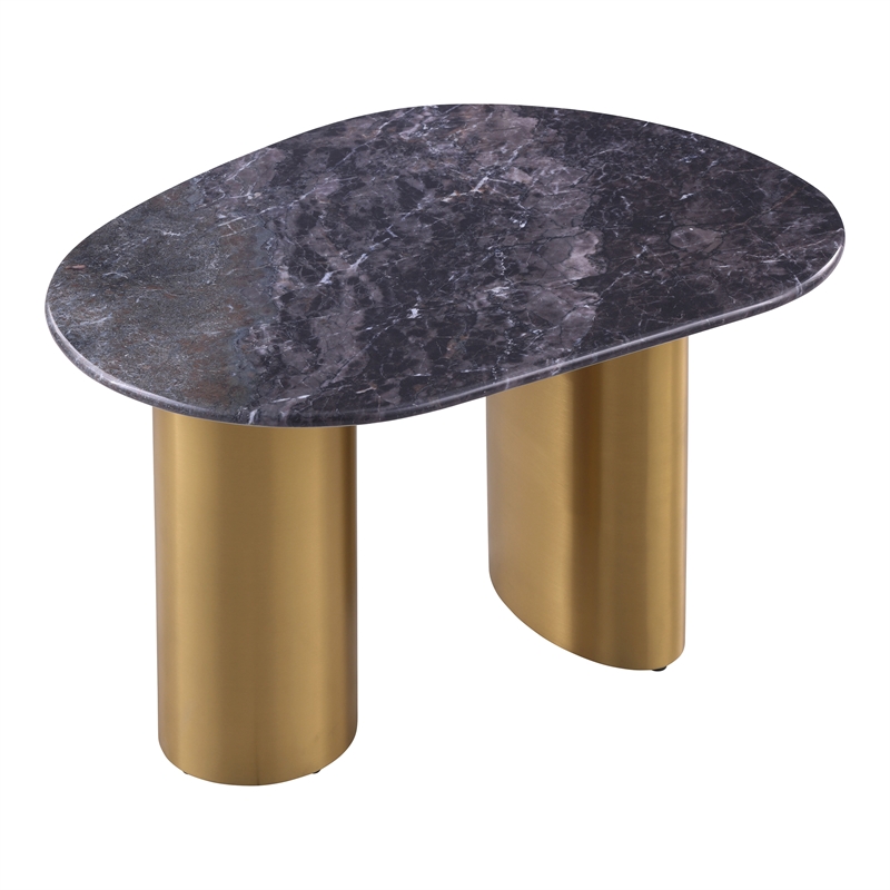 Furniture of America Gavora Stone Top and Steel End Table in Gray