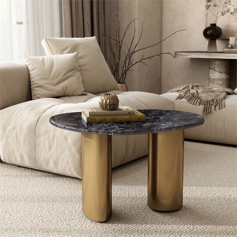Furniture of America Gavora Stone Top and Steel End Table in Gray