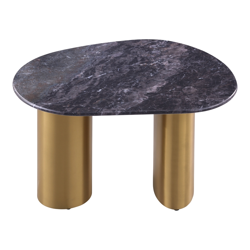 Furniture of America Gavora Stone Top and Steel End Table in Gray