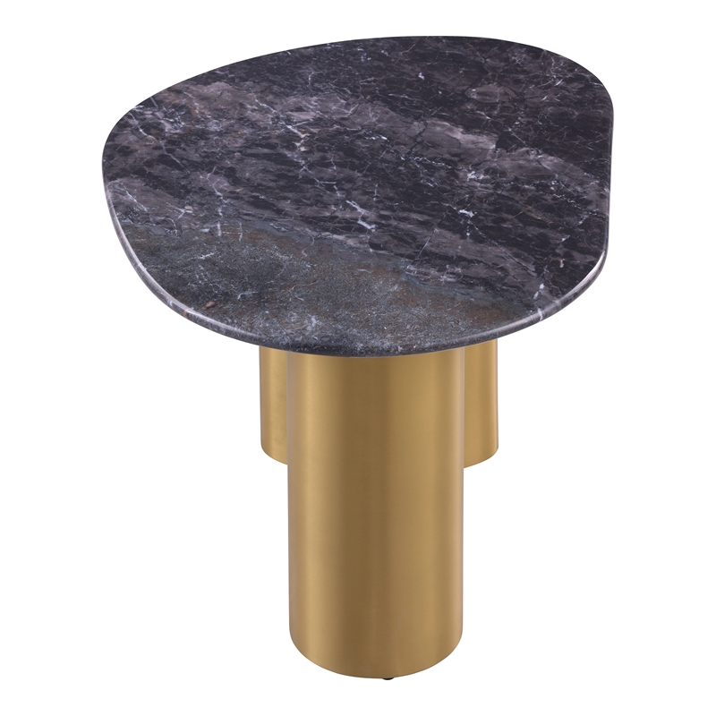 Furniture of America Gavora Stone Top and Steel End Table in Gray