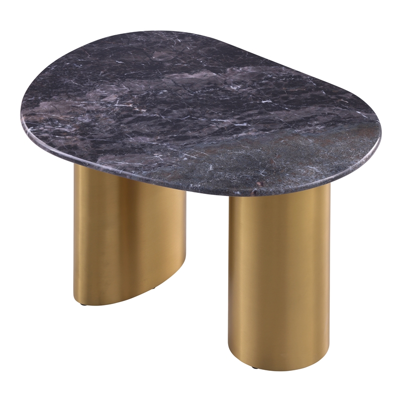 Furniture of America Gavora Stone Top and Steel End Table in Gray