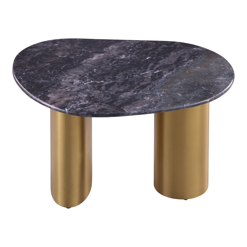 Furniture of America Gavora Stone Top and Steel End Table in Gray