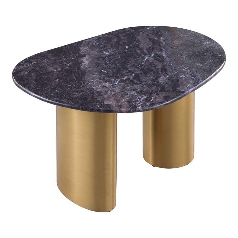 Furniture of America Gavora Stone Top and Steel End Table in Gray