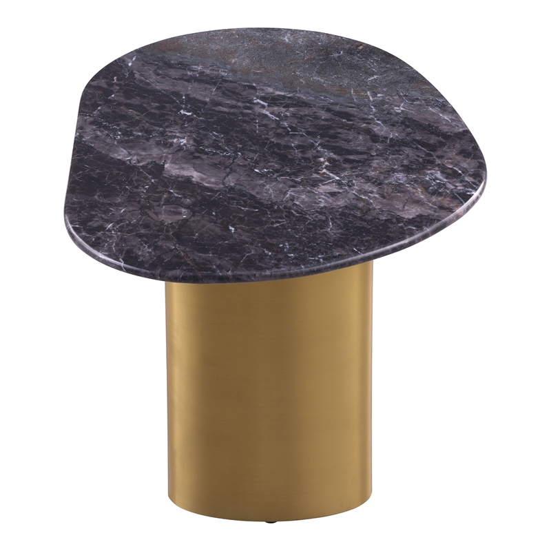 Furniture of America Gavora Stone Top and Steel End Table in Gray