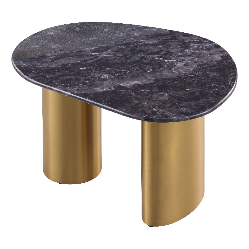 Furniture of America Gavora Stone Top and Steel End Table in Gray