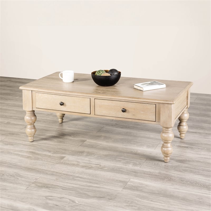 Furniture of America Shelimar Solid Wood Storage Rectangle Coffee Table in Beige