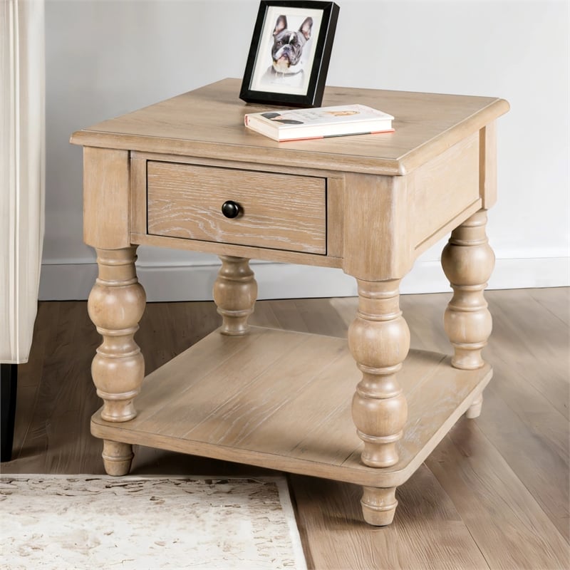 Furniture of America Shelimar Solid Wood Storage Square End Table in Beige