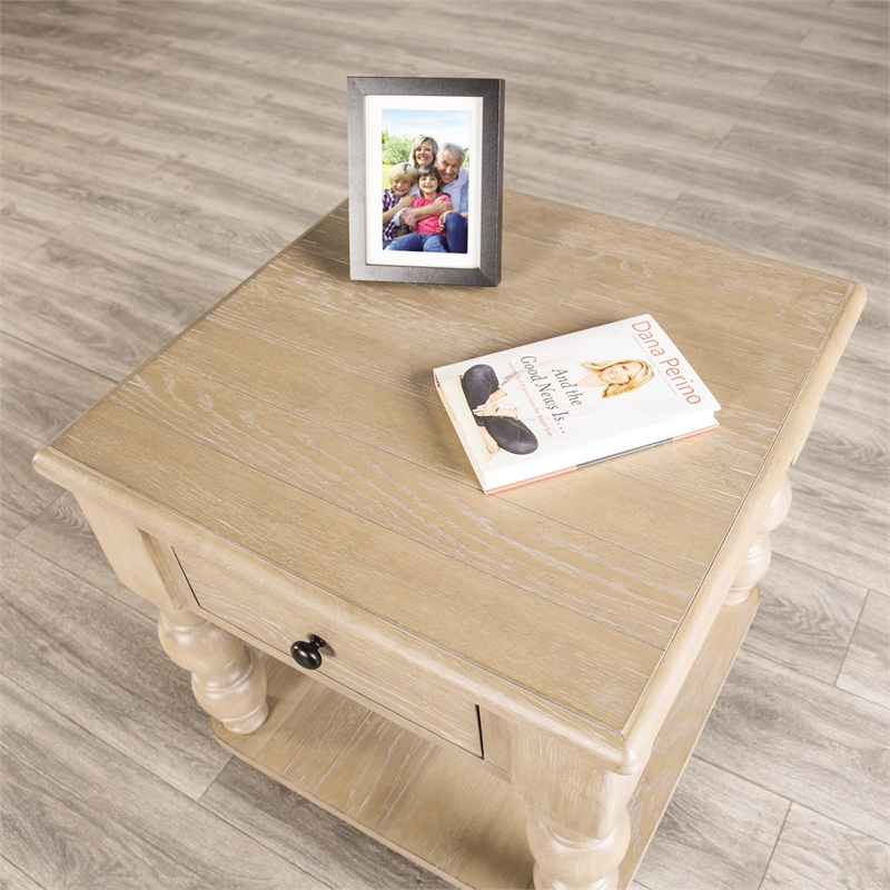 Furniture of America Shelimar Solid Wood Storage Square End Table in Beige