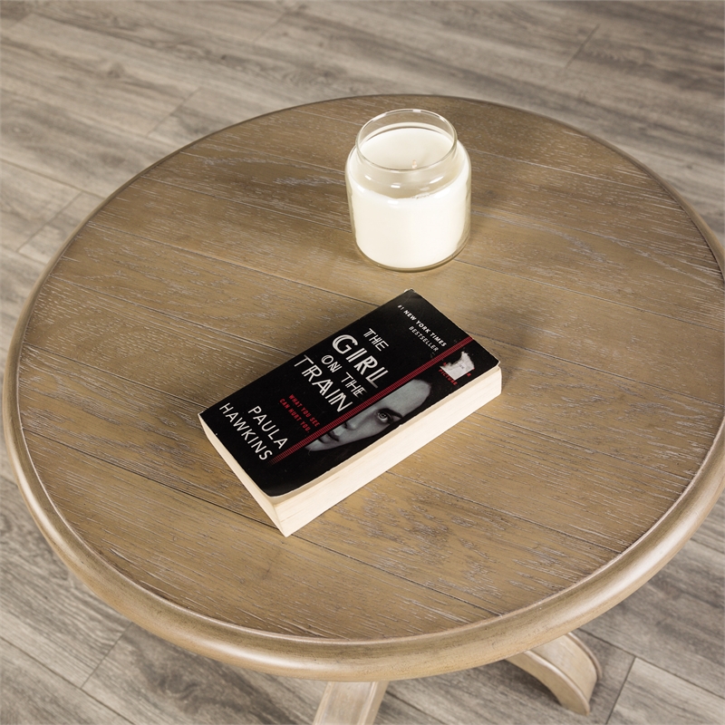 Furniture of America Shelimar Solid Wood Round End Table in Beige