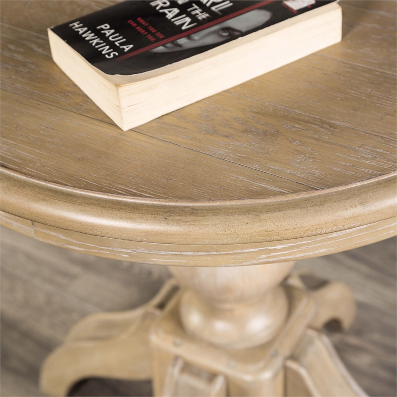 Furniture of America Shelimar Solid Wood Round End Table in Beige