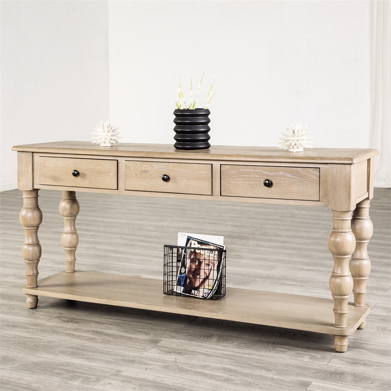 Furniture of America Shelimar Solid Wood Storage Sofa Table in Beige