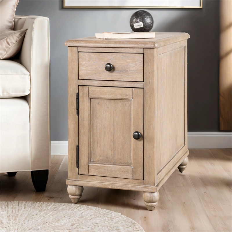 Furniture of America Shelimar Solid Wood Storage Side Table in Beige