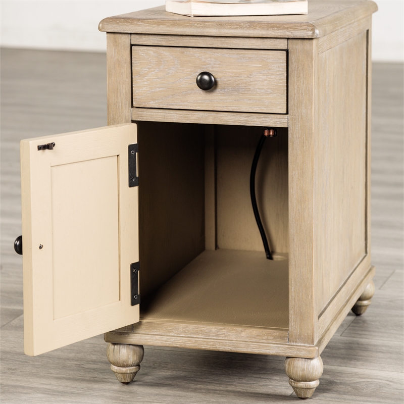 Furniture of America Shelimar Solid Wood Storage Side Table in Beige