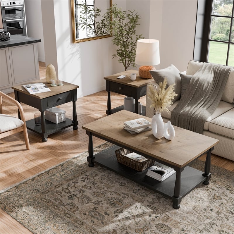 Furniture of America Peregrine Wood Storage 3-Piece Coffee Table Set in Black