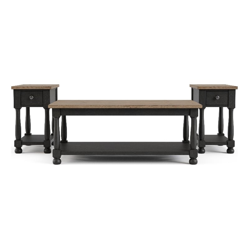 Furniture of America Peregrine Wood Storage 3-Piece Coffee Table Set in Black