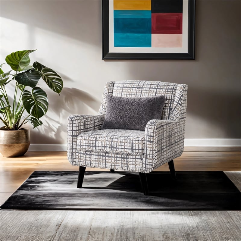 Furniture of America Synter Fabric Sloped Track Arms Accent Chair in White