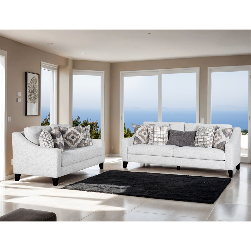 Furniture of America Synter Fabric Sloped Track Arms White 2-Piece Sofa Set