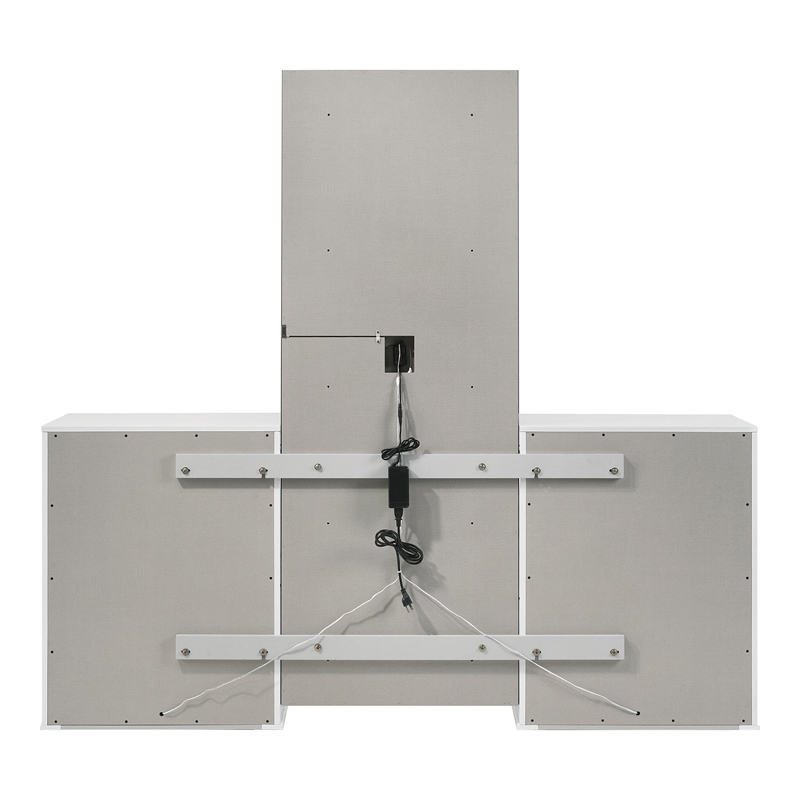 Furniture of America Belen Wood LED Lighting Vanity Set with Stool in White