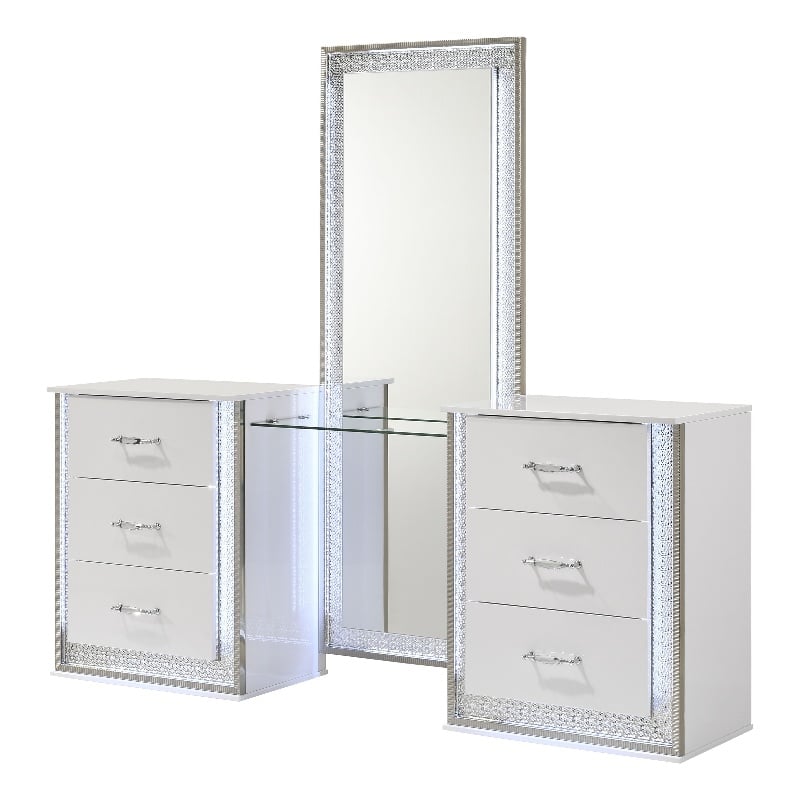 Furniture of America Belen Wood LED Lighting Vanity Set with Stool in White