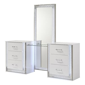 Furniture of America Belen Wood LED Lighting Vanity Set with Stool in White