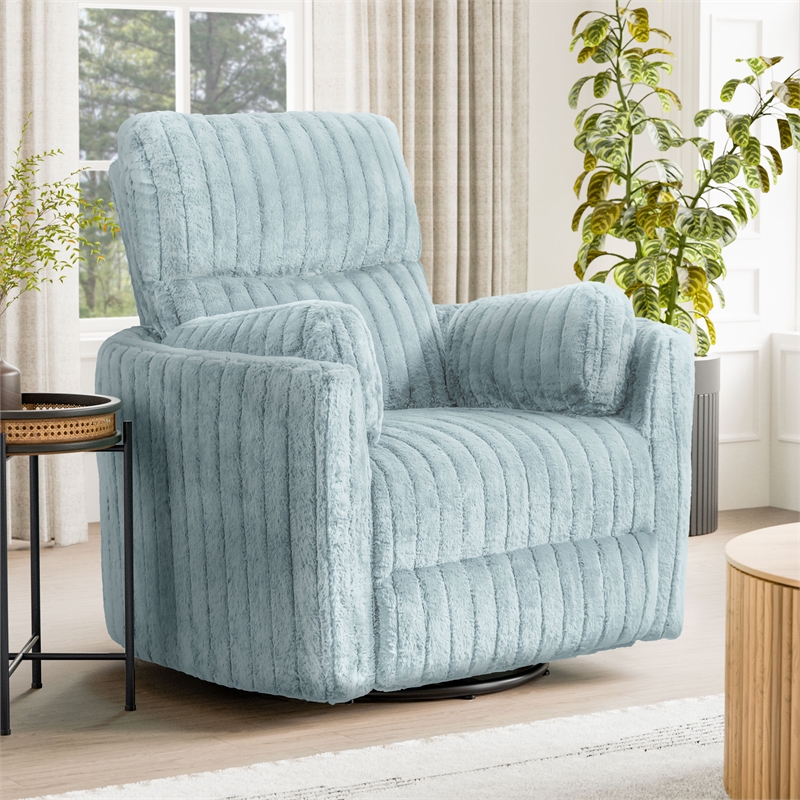 Furniture of America Viridor Fabric Power Recliner Glider Swivel Blue Recliner